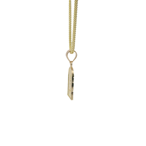14KT Gold Charm Extra Small Two Tone St Lazarus Diamond Cut Lattice Square Archway and Plain Bell