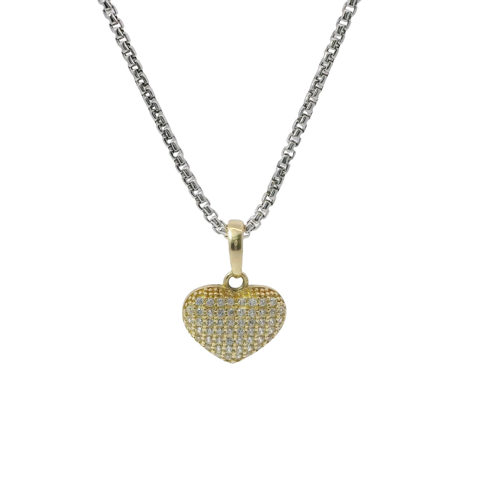 14KT Gold Charm Extra Small White CZ Stone Heart with Plain Oval Bell