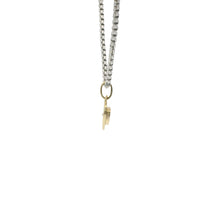 14KT Gold Charm Extra Small White Heart CZ Stone Center with Sunray Border and Plain Oval Bell