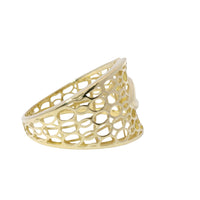 14KT Gold Ring Women's Abstract Eye Shape Center Split Band Design with Oval Lattice Cutouts Band