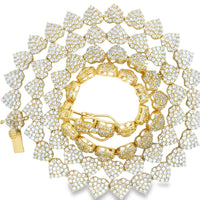 14KT Gold Chain Fancy White CZ Stone Hearts with White CZ Double Box Clasp 4mm