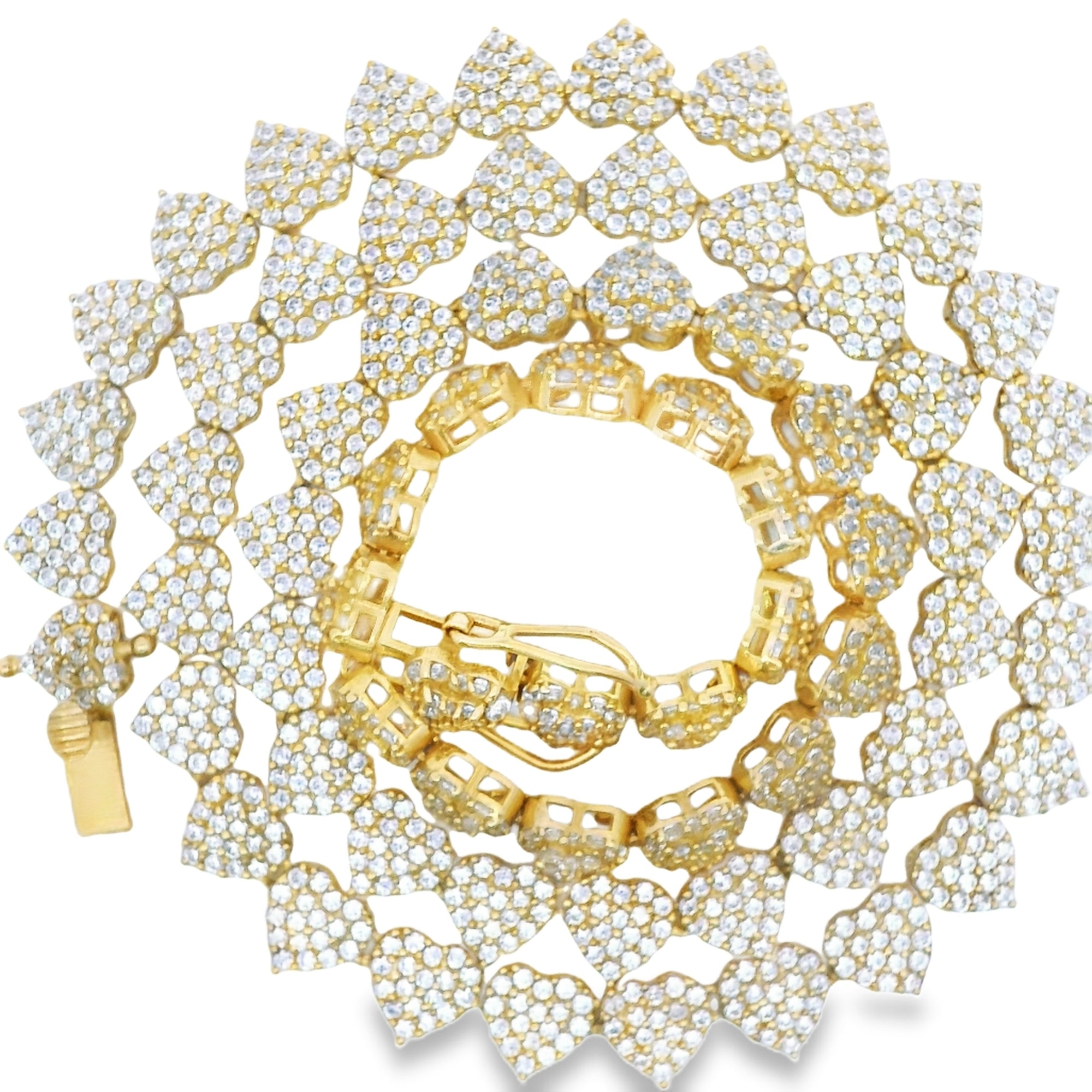 14KT Gold Chain Fancy White CZ Stone Hearts with White CZ Double Box Clasp 4mm
