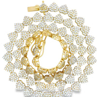 14KT Gold Chain Fancy White CZ Stone Hearts with White CZ Double Box Clasp 4mm