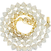 14KT Gold Chain Fancy White CZ Stone Hearts with White CZ Double Box Clasp 4mm