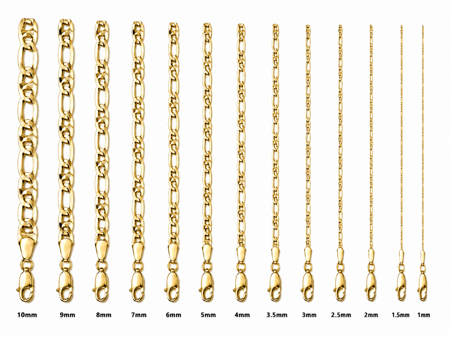 14KT Gold Chain Solid Figaro Mariner 1.5mm
