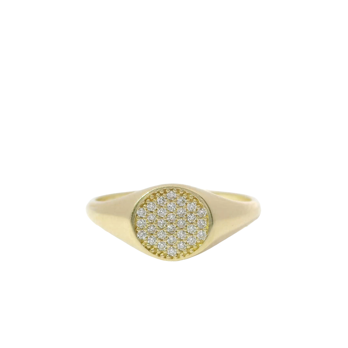 14KT Gold Ring Women's Flat Round White CZ Stone Cluster Center and Plain Band