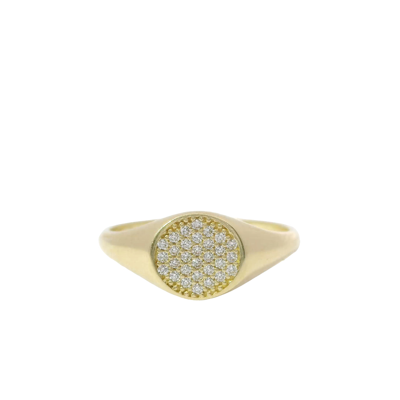 14KT Gold Ring Women's Flat Round White CZ Stone Cluster Center and Plain Band