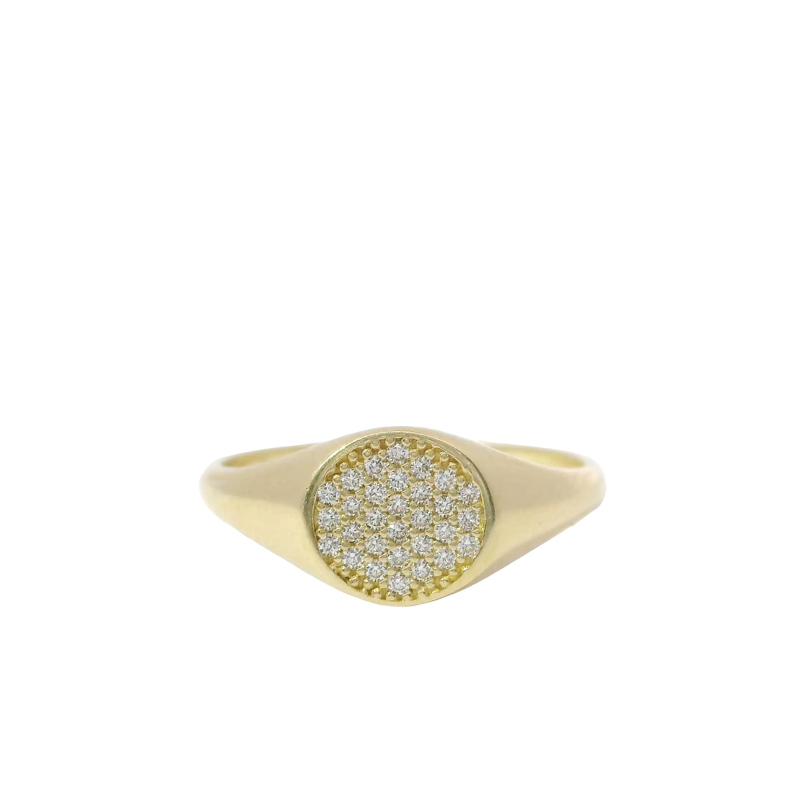 14KT Gold Ring Women's Flat Round White CZ Stone Cluster Center and Plain Band