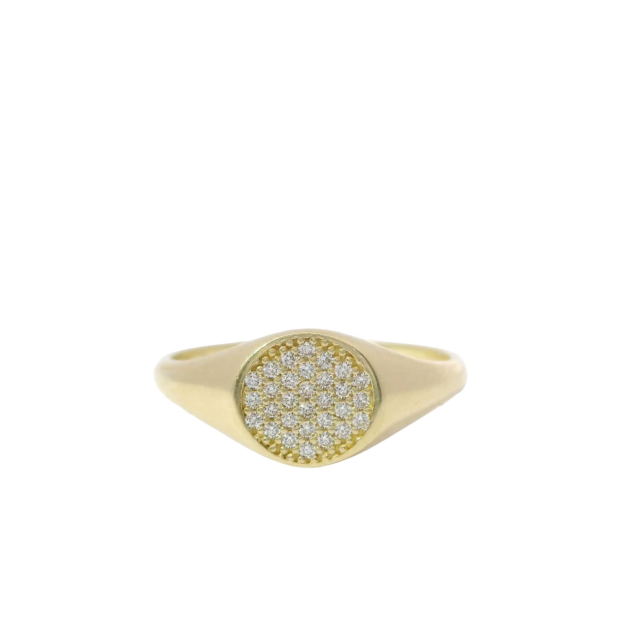 14KT Gold Ring Women's Flat Round White CZ Stone Cluster Center and Plain Band