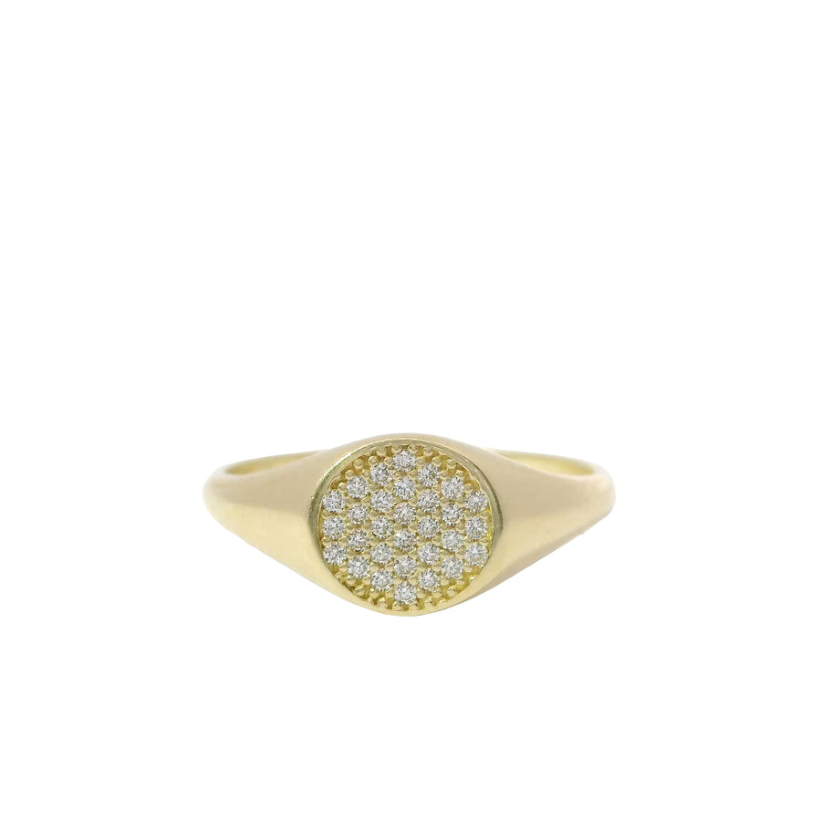 14KT Gold Ring Women's Flat Round White CZ Stone Cluster Center and Plain Band