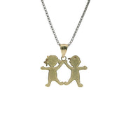 14KT Gold Charm Mini Tri Tone Boy / Girl Twins with Plain Bell