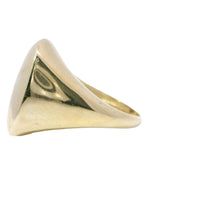 14KT Gold Ring Women's Abstract Greek Etched Center Rectangle Next to Plain Oval with Plain Mock Split Band