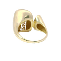 14KT Gold Ring Women's Abstract Greek Etched Center Rectangle Next to Plain Oval with Plain Mock Split Band