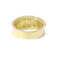 14KT Gold Ring Women's Jumbo Greek Center with White CZ Stones Top and Lower Borders Band