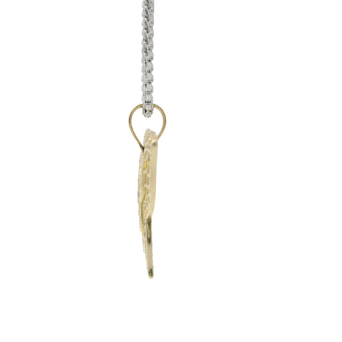 14KT Gold Charm Dark Green CZ Center Butterfly with White CZ Stone Wings Border and Plain Bell