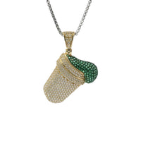 14KT Gold Charm Large 3D Double Cup Green Lean Flat Back with White CZ Cup and Bell