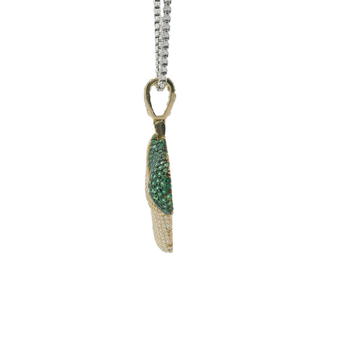 14KT Gold Charm Large 3D Double Cup Green Lean Flat Back with White CZ Cup and Bell