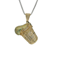 14KT Gold Charm Large 3D Double Cup Green Lean Flat Back with White CZ Cup and Bell