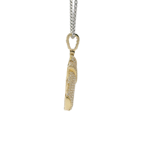 14KT Gold Charm Large 3D Double Cup Green Lean Flat Back with White CZ Cup and Bell