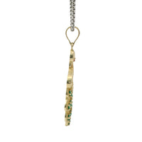 14KT Gold Charm Peacock with Green CZ Stones Tail, White CZ Stones Body, Dark Pink CZ Stone Eye and Plain Bell