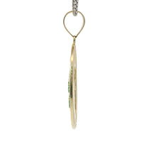 14KT Gold Charm Large Oval St Jude Sunray Coin with Green CZ Stone Robe, White CZ Stone Border and Plain Bell
