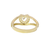 14KT Gold Ring Women's White Heart CZ Stone Center with White CZ Stones Border and Split Criss Crossed Band
