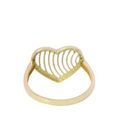 14KT Gold Ring Women's Open Curved Stripe Heart with White CZ Stones Border and Plain Band