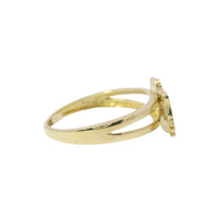 14KT Gold Ring Women's Hello Kitty Head with White CZ Stone Face Black Eyes and Pink Bow with Plain Split Band