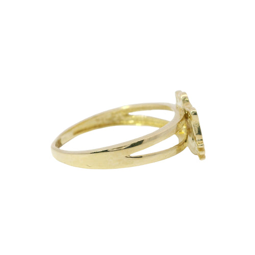 14KT Gold Ring Women's Hello Kitty Head with White CZ Stone Face Black Eyes and Pink Bow with Plain Split Band