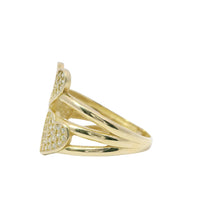 14KT Gold Ring Women's White CZ Stones Heart Centers on Each Triple Split Band