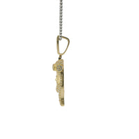14KT Gold Charm Medium 3D Jesus Head with Flat Back and White CZ Stone Face and Bell