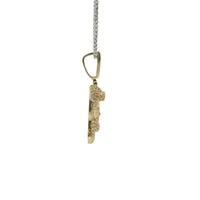 14KT Gold Charm Medium 3D Jesus Head with Flat Back and White CZ Stone Face and Bell