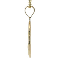 14KT Gold Charm Medium Oval Jesus Holding a Coin with Beaded Border and Plain Bell