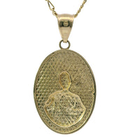 14KT Gold Charm Medium Oval Jesus Holding a Coin with Beaded Border and Plain Bell