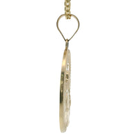 14KT Gold Charm Medium Oval Jesus Holding a Coin with Beaded Border and Plain Bell