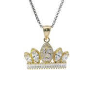 14KT Gold Charm Jumbo Two Tone Quincenaera "15" Center White Marquise Crown with White CZ Baguette Stones Band and Plain Bell