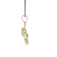 14KT Gold Charm Jumbo Two Tone Quincenaera "15" Center White Marquise Crown with White CZ Baguette Stones Band and Plain Bell