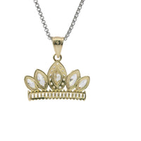 14KT Gold Charm Jumbo Two Tone Quincenaera "15" Center White Marquise Crown with White CZ Baguette Stones Band and Plain Bell