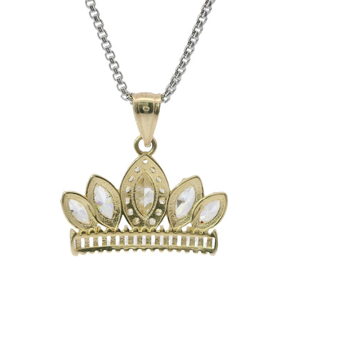 14KT Gold Charm Jumbo Two Tone Quincenaera "15" Center White Marquise Crown with White CZ Baguette Stones Band and Plain Bell