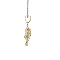 14KT Gold Charm Jumbo Two Tone Quincenaera "15" Center White Marquise Crown with White CZ Baguette Stones Band and Plain Bell