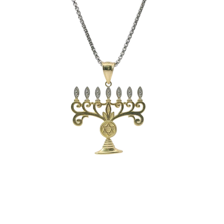 14KT Gold Charm Jumbo Two Tone Menorah with Plain Bell