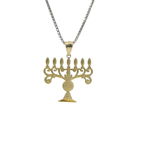 14KT Gold Charm Jumbo Two Tone Menorah with Plain Bell