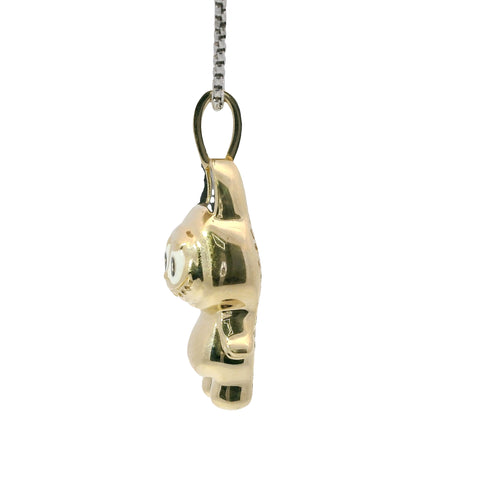 14KT Gold Charm Large 3D Enamel Black Ears LaBuBu with White CZ Stones Bell
