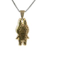 14KT Gold Charm Large 3D Enamel Black Ears LaBuBu with White CZ Stones Bell