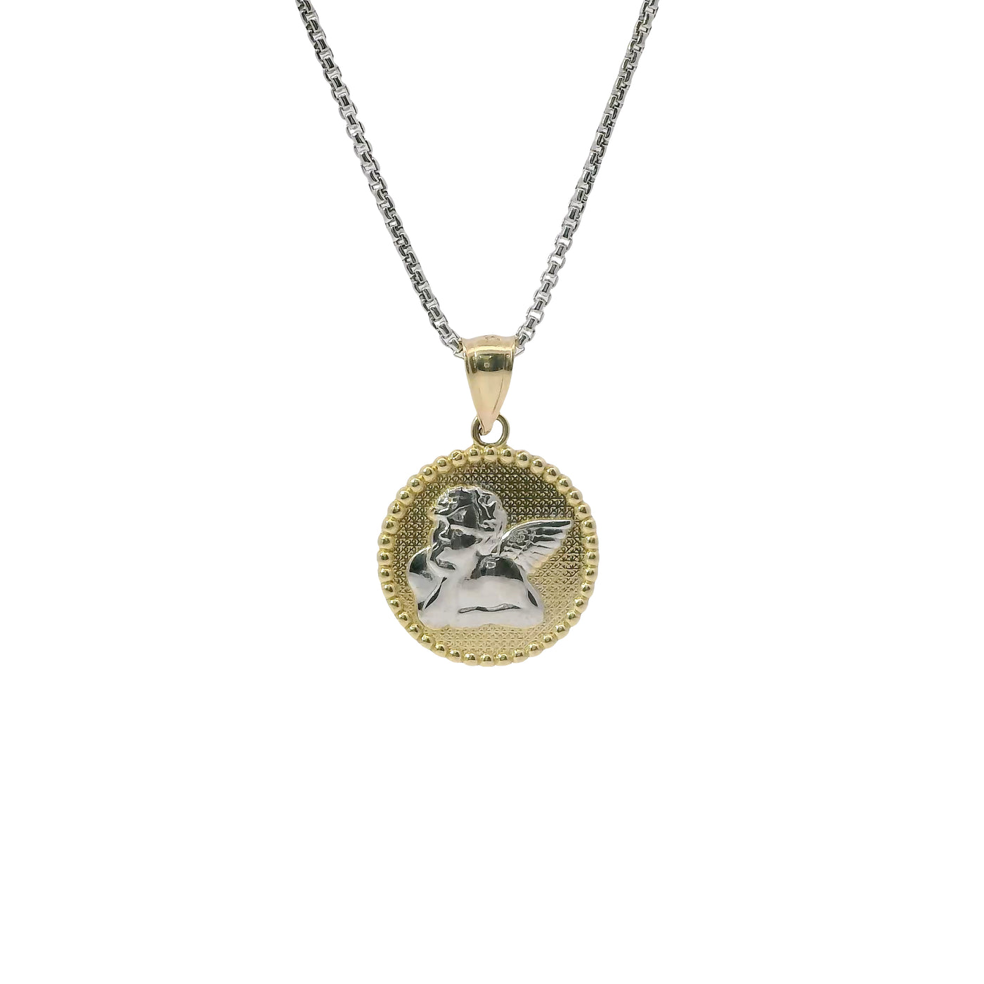 14KT Gold Charm Jumbo Two Tone Cupid Coin with Plain Bell