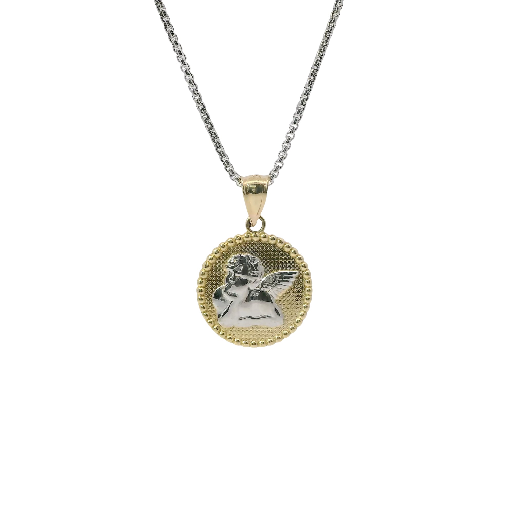 14KT Gold Charm Jumbo Two Tone Cupid Coin with Plain Bell