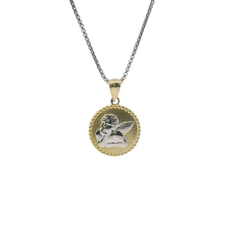 14KT Gold Charm Jumbo Two Tone Cupid Coin with Plain Bell