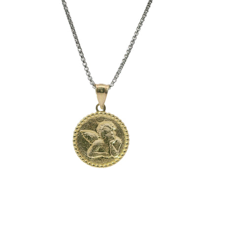 14KT Gold Charm Jumbo Two Tone Cupid Coin with Plain Bell
