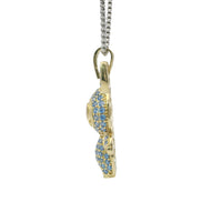14KT Gold Charm Large 3D Turquoise CZ LaBuBu Body and Bell Flat Back with Pink Oval CZ Eyes