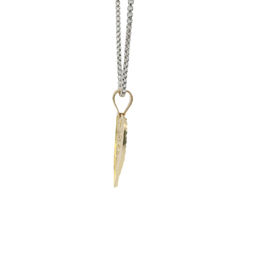 14KT Gold Charm Jumbo Tri Tone Flat "15 Anos" Heart with White CZ Stone Right Side Flower and Plain Bell